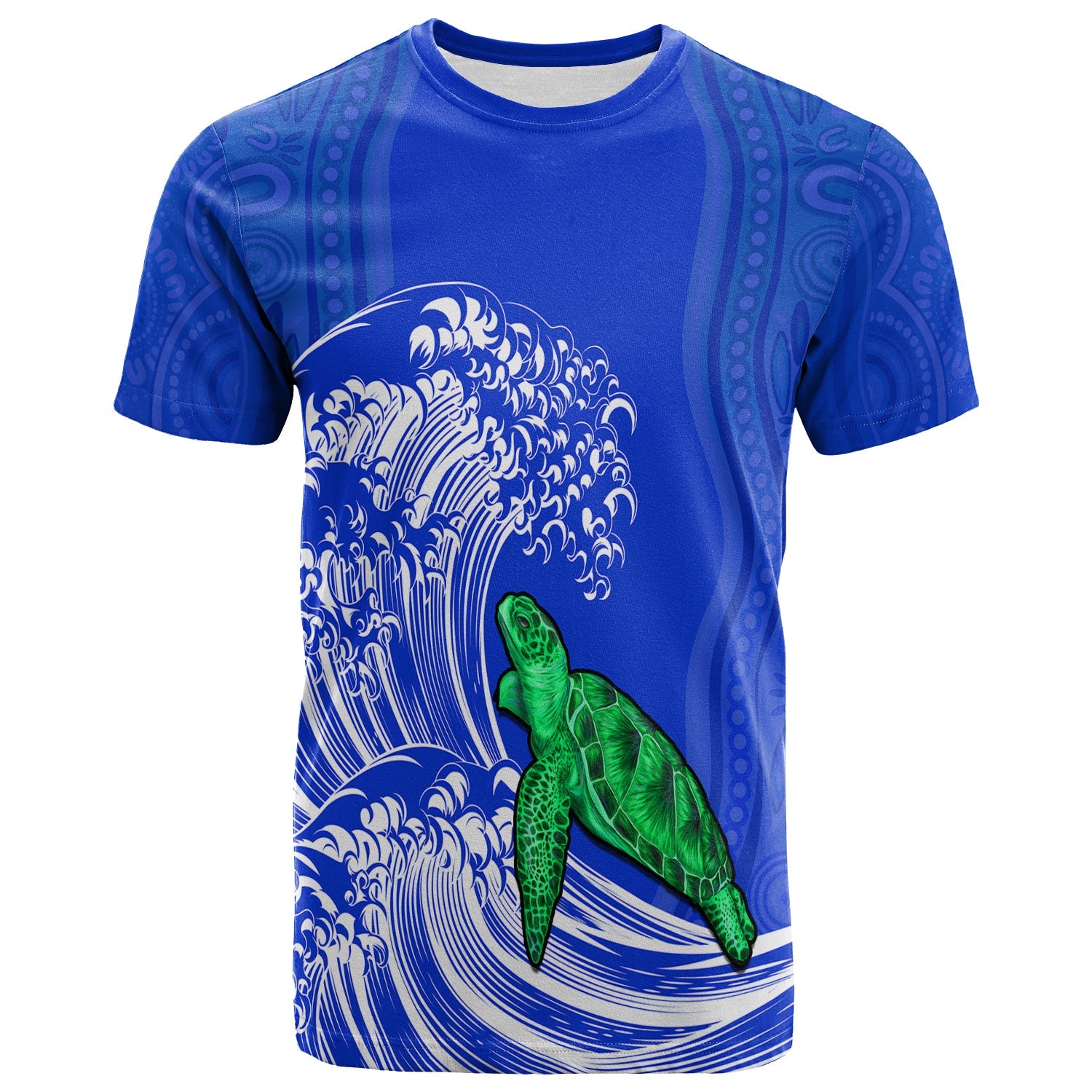 custom-personalised-torres-strait-islands-t-shirt-the-dhari-mix-aboriginal-turtle-version-blue