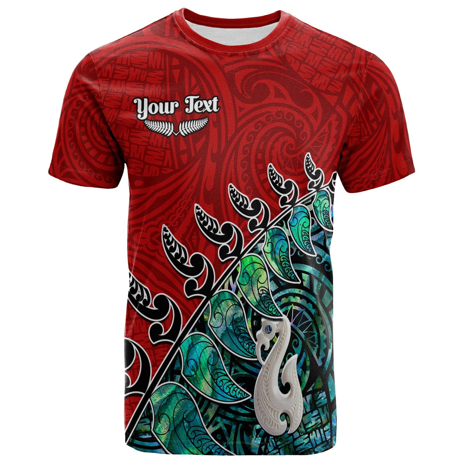 custom-personalised-new-zealand-maori-t-shirt-fern-and-manaia-version-red
