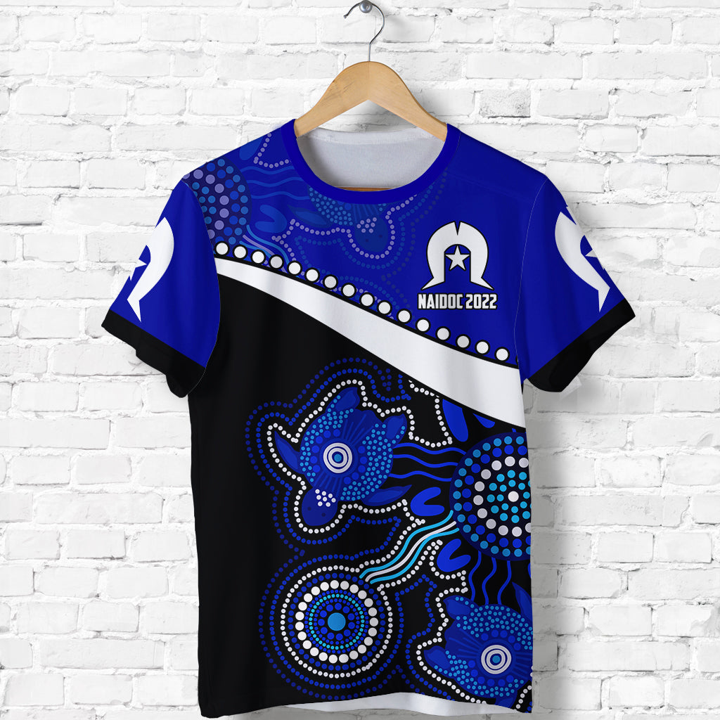 custom-personalised-naidoc-week-2022-t-shirt-torres-strait-islander-version-blue-aboriginal-turtles