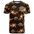 (Custom Text And Number) Wests Tigers Rugby T Shirt Polynesian Tribal Mix Tropical Hawaiian Style LT14