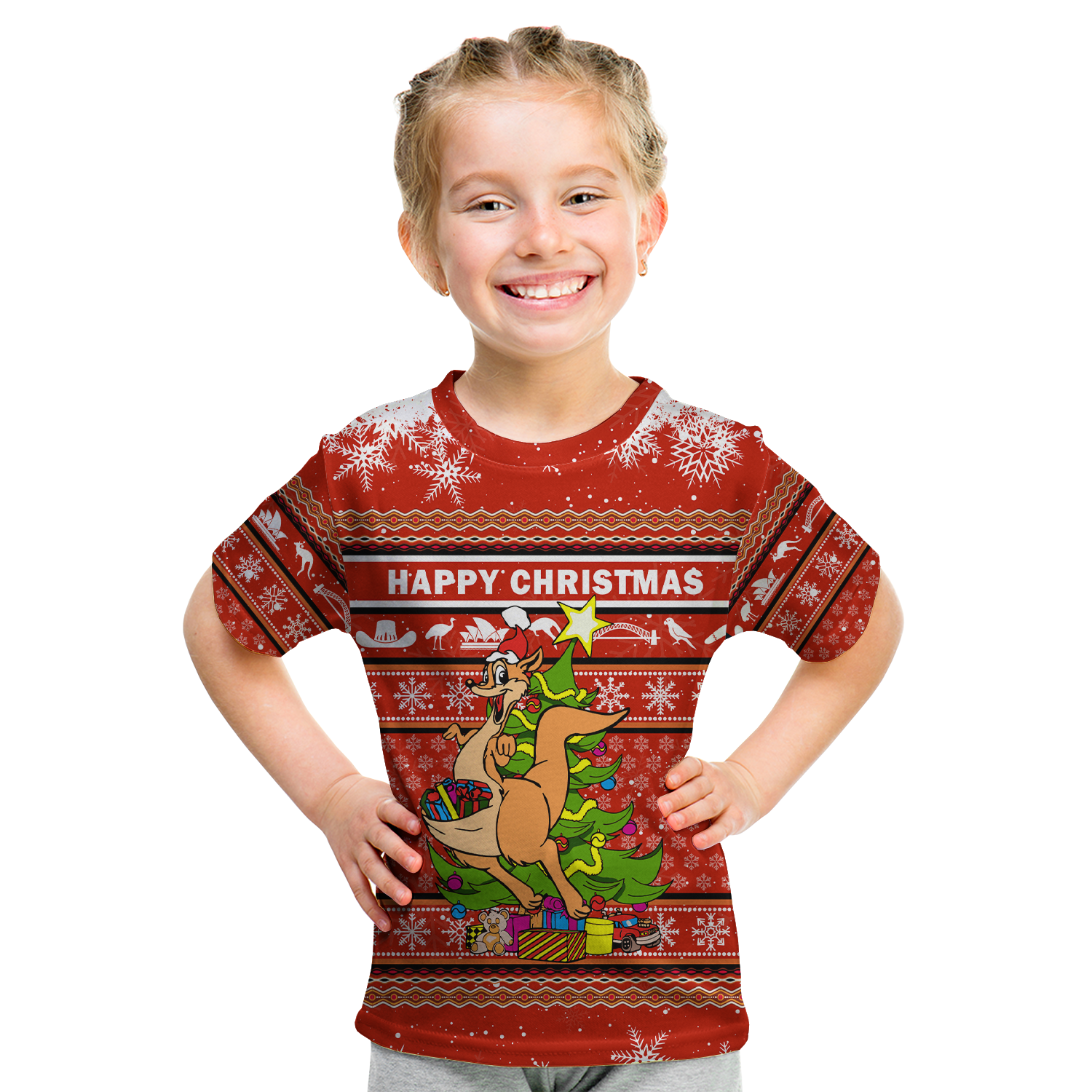 (Custom Personalised) Australia Christmas Kangaroo Aboriginal Pattern T Shirt - LT2