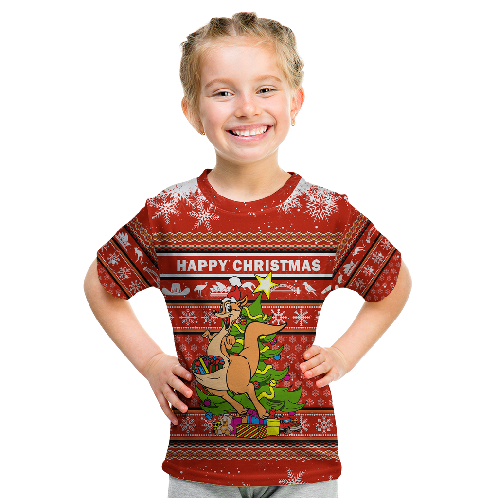 (Custom Personalised) Australia Christmas Kangaroo Aboriginal Pattern T Shirt - LT2
