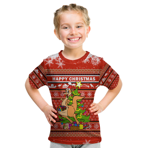 (Custom Personalised) Australia Christmas Kangaroo Aboriginal Pattern T Shirt - LT2