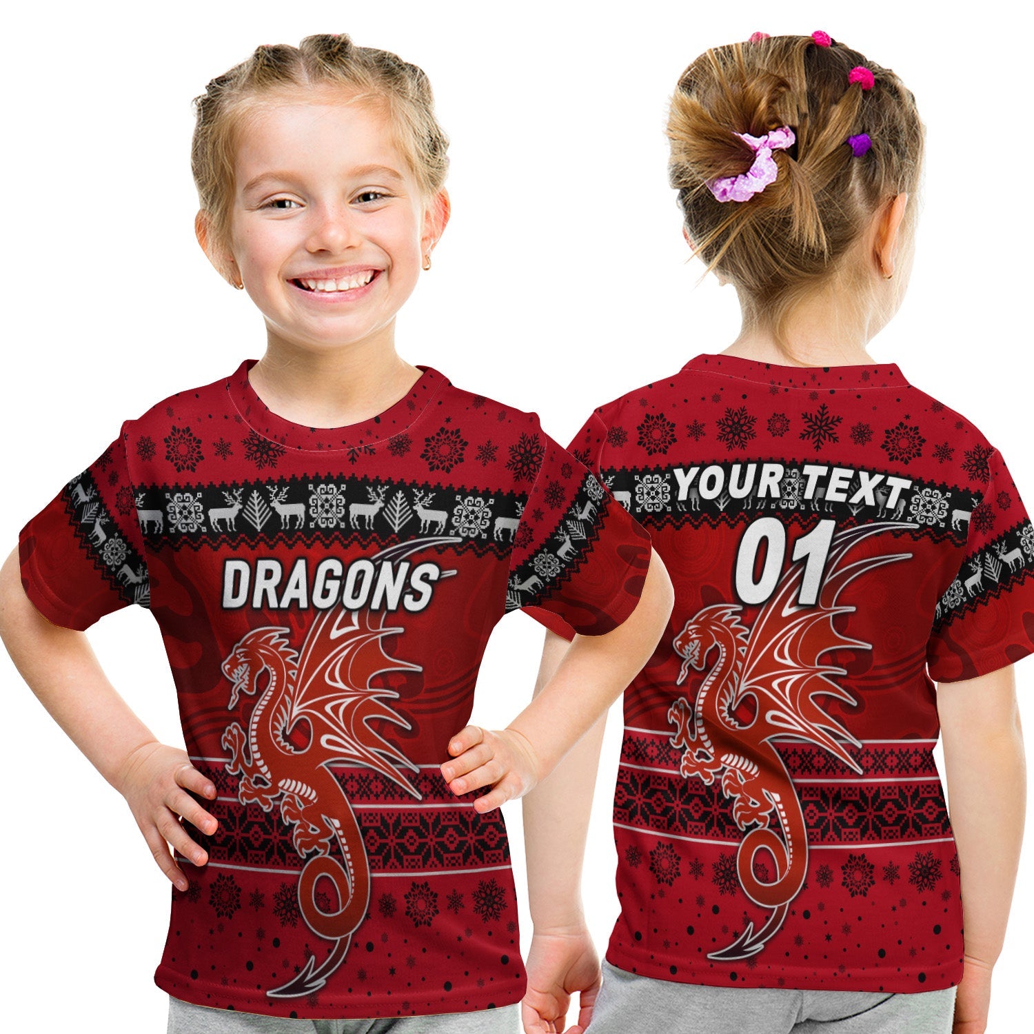 custom-personalised-st-george-illawarra-dragons-t-shirt-kid-christmas-simple-style-red