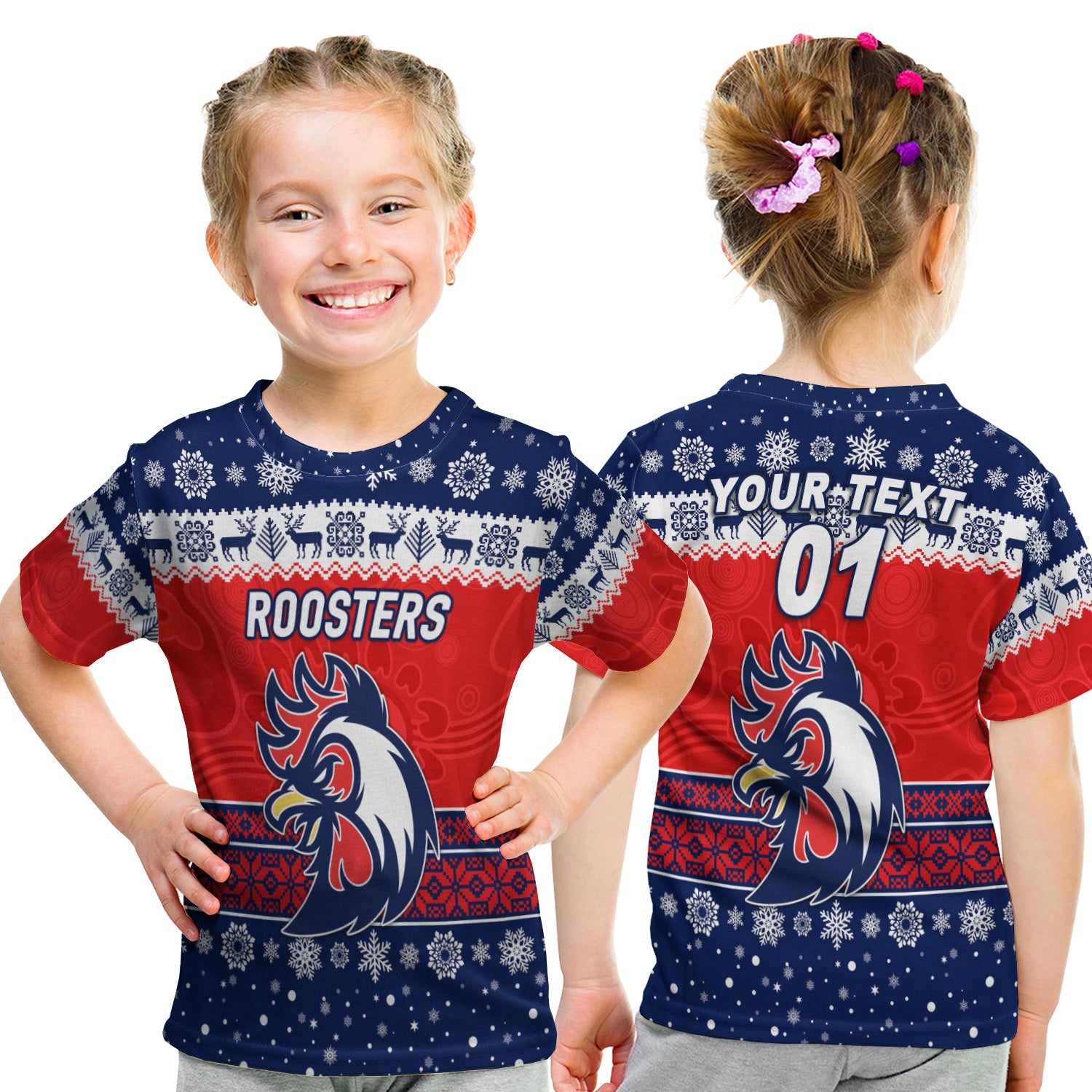 custom-personalised-sydney-roosters-t-shirt-kid-christmas-simple-style-blue