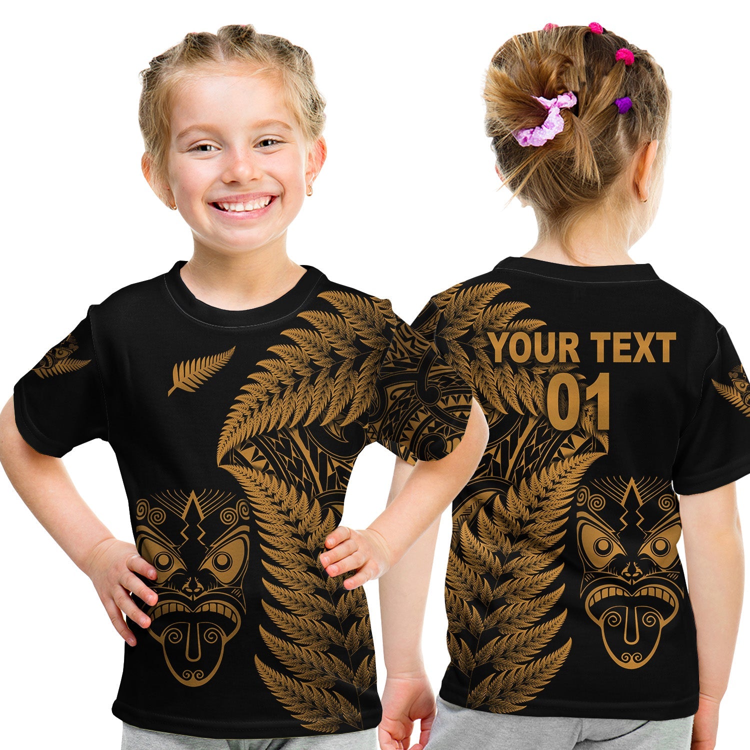 custom-personalised-new-zealand-haka-rugby-maori-t-shirt-kid-silver-fern-vibes-gold