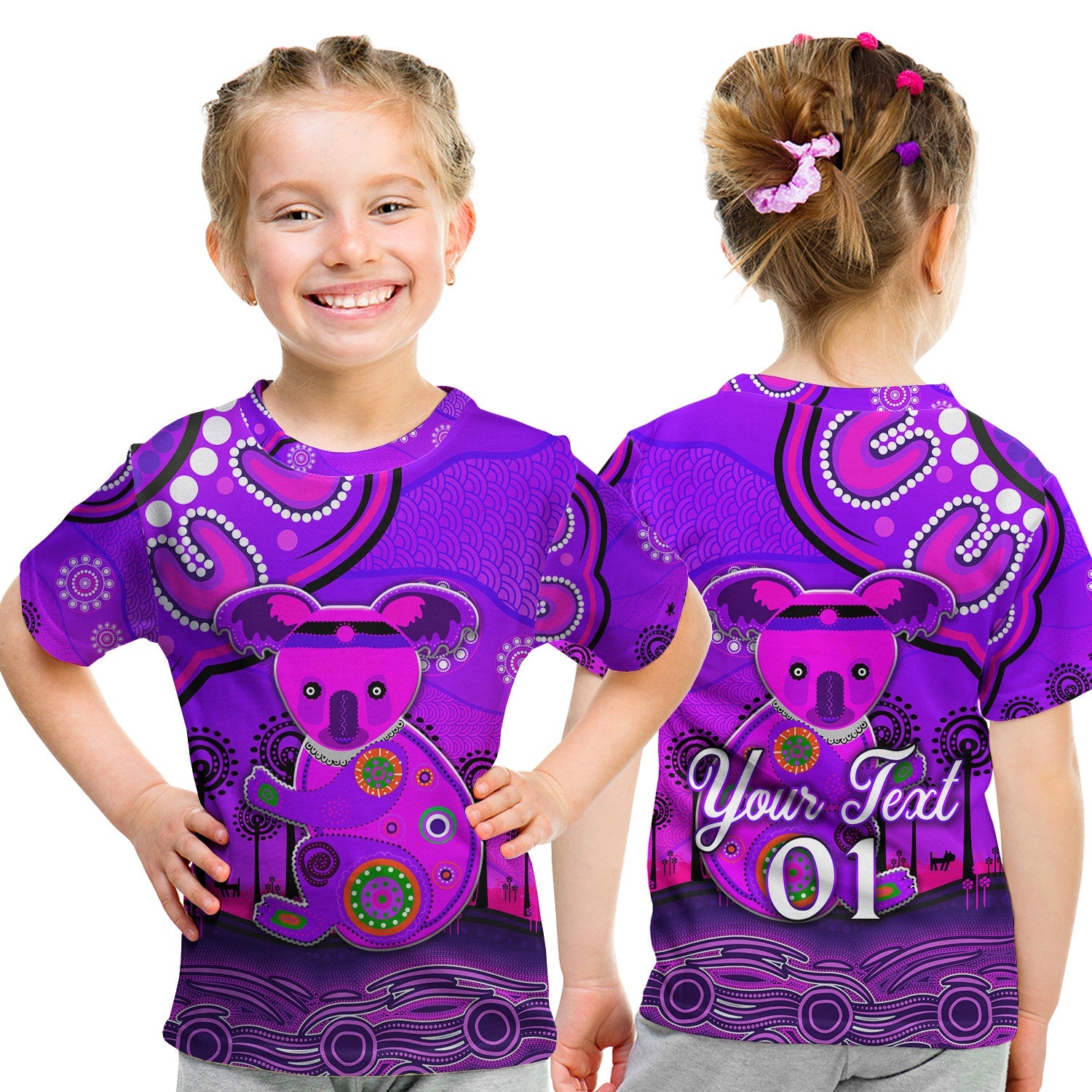 custom-personalised-aboriginal-art-koala-t-shirt-kid-indigenous-unique-vibes-purple