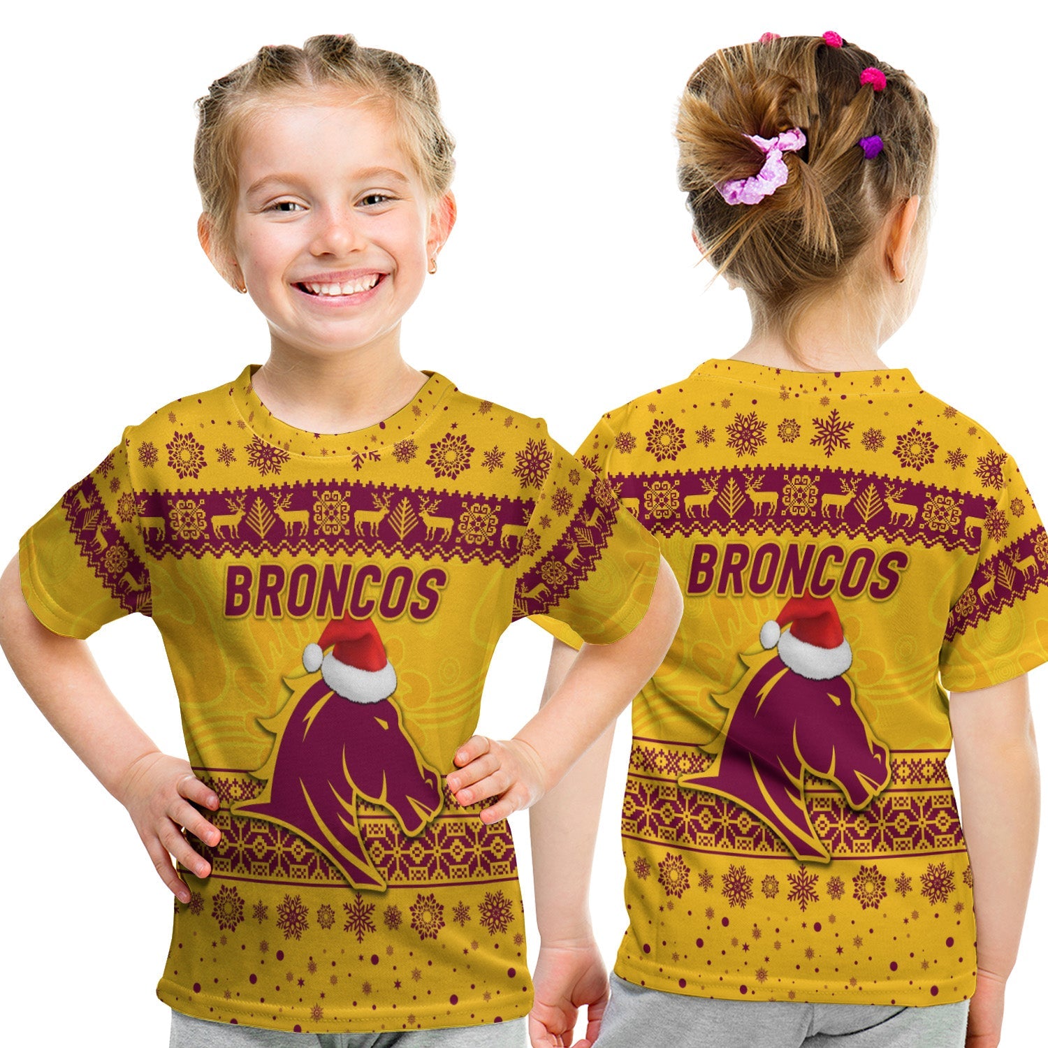 brisbane-broncos-t-shirt-kid-christmas-simple-style-gold