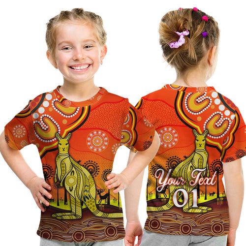 custom-personalised-aboriginal-art-kangaroo-t-shirt-kid-indigenous-unique-vibes-orange
