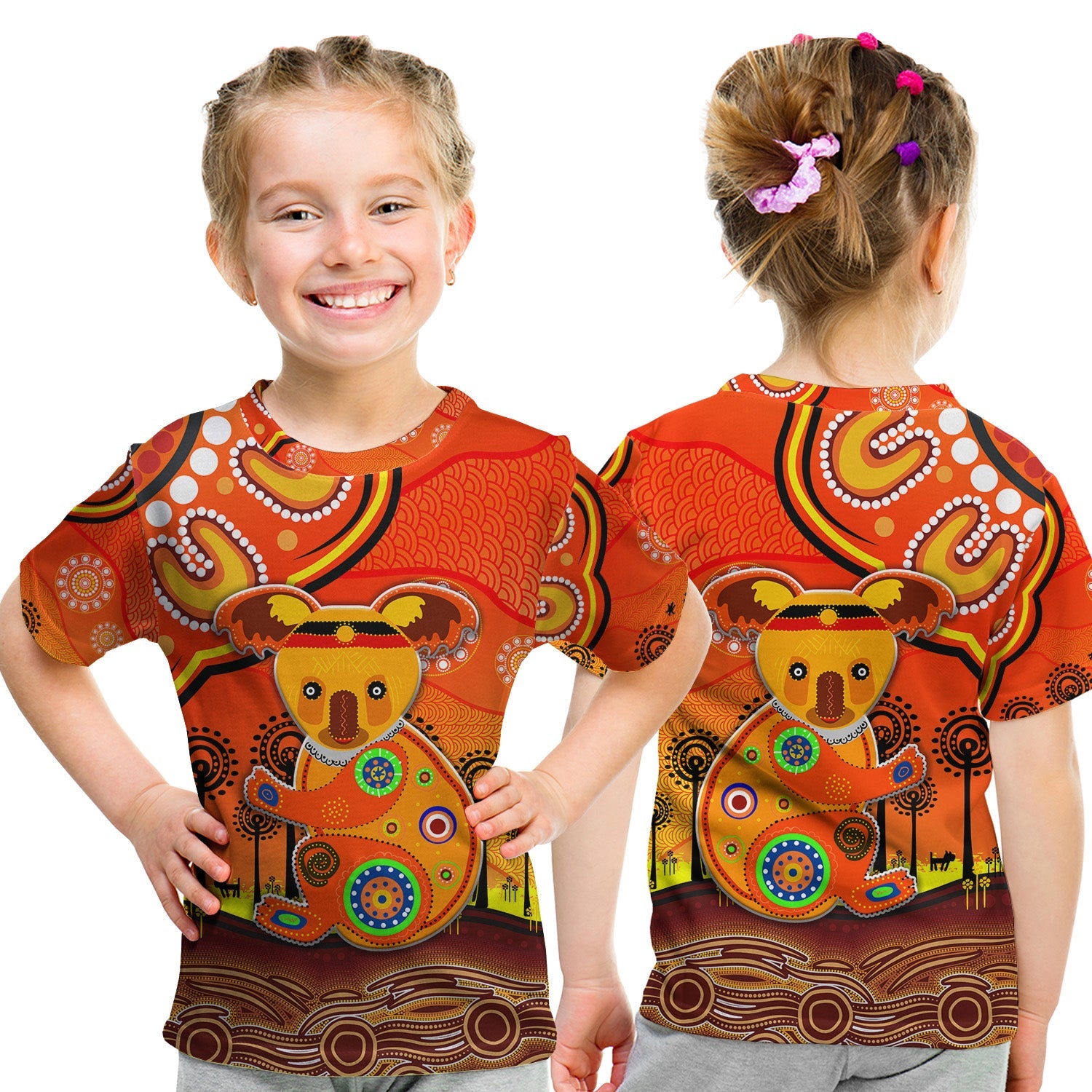 aboriginal-art-koala-t-shirt-kid-indigenous-unique-vibes-orange