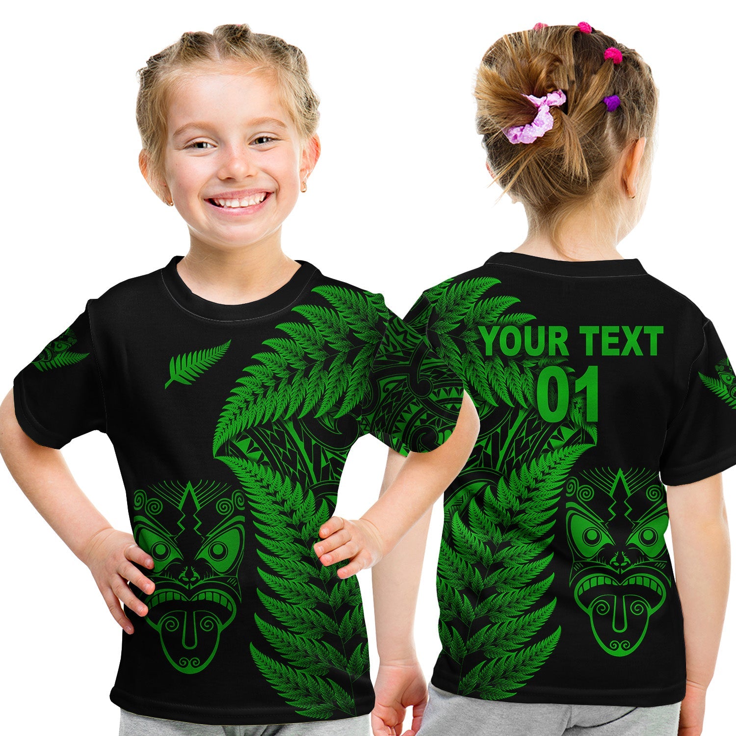 custom-personalised-new-zealand-haka-rugby-maori-t-shirt-kid-silver-fern-vibes-green