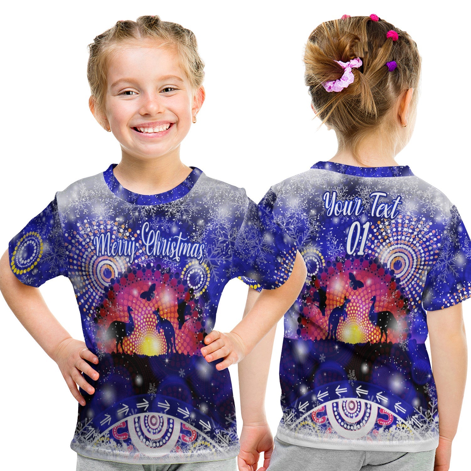 custom-personalised-australian-indigenous-flag-christmas-t-shirt-kid-original-style-blue