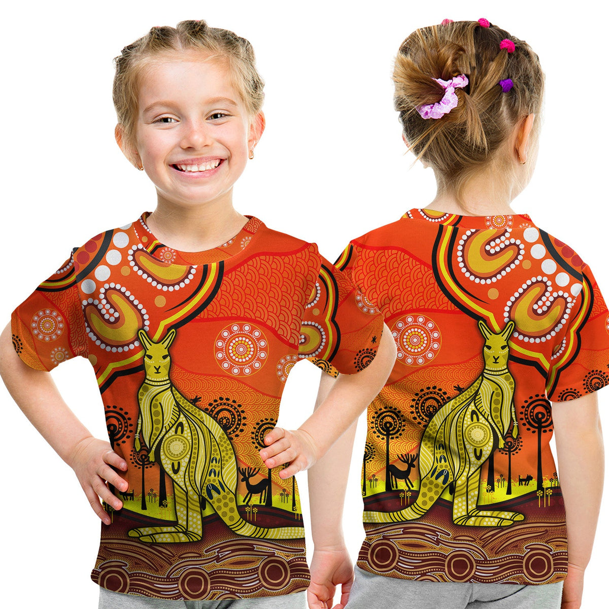 aboriginal-art-kangaroo-t-shirt-kid-indigenous-unique-vibes-orange