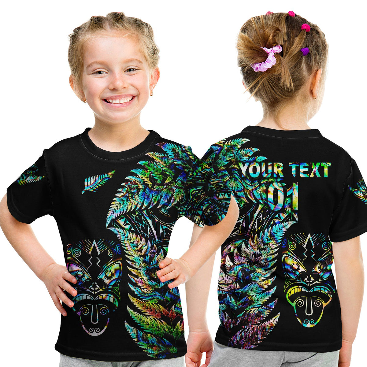 custom-personalised-new-zealand-haka-rugby-maori-t-shirt-kid-silver-fern-vibes-paua-shell