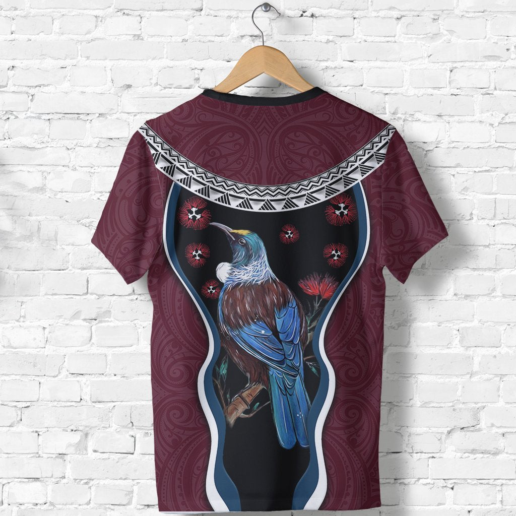 new-zealand-tui-bird-t-shirt-pohutukawa-burgundy