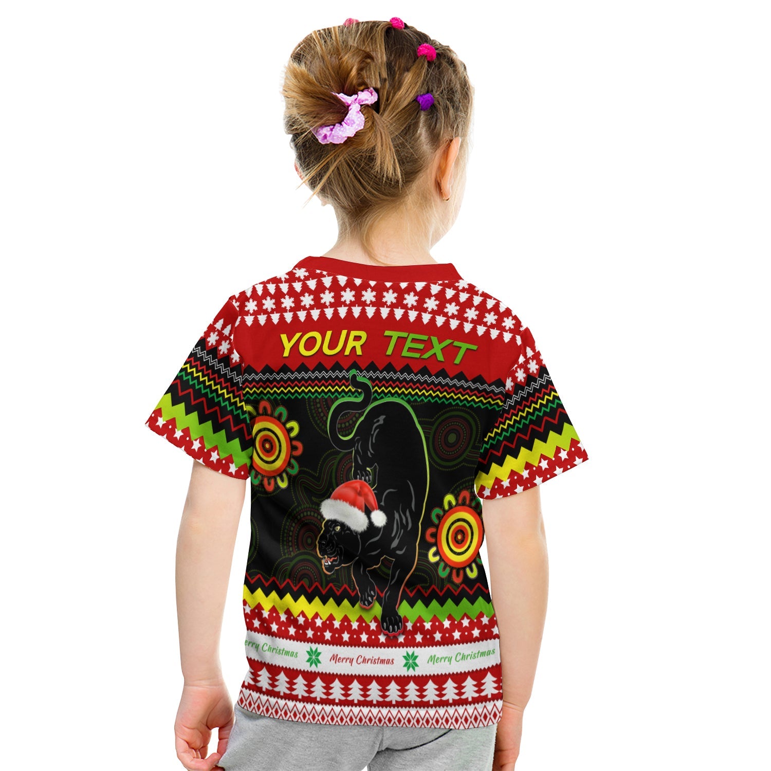 custom-personalised-panthers-christmas-t-shirt-kid-penrith-snow-mix-indigenous