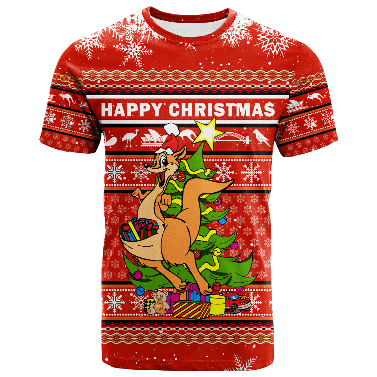Australia Christmas Kangaroo Aboriginal Pattern T Shirt - LT2
