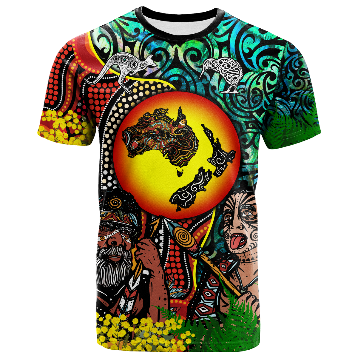 Australia Aboriginal Kangaroo Combine New Zealand Maori Kiwi Bird T Shirt - LT2