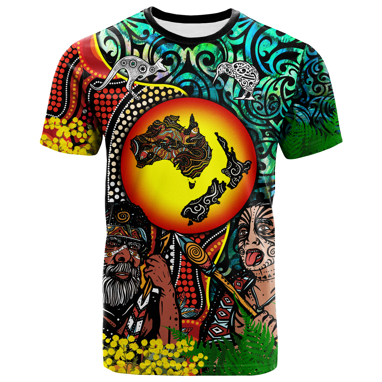 Australia Aboriginal Kangaroo Combine New Zealand Maori Kiwi Bird T Shirt - LT2