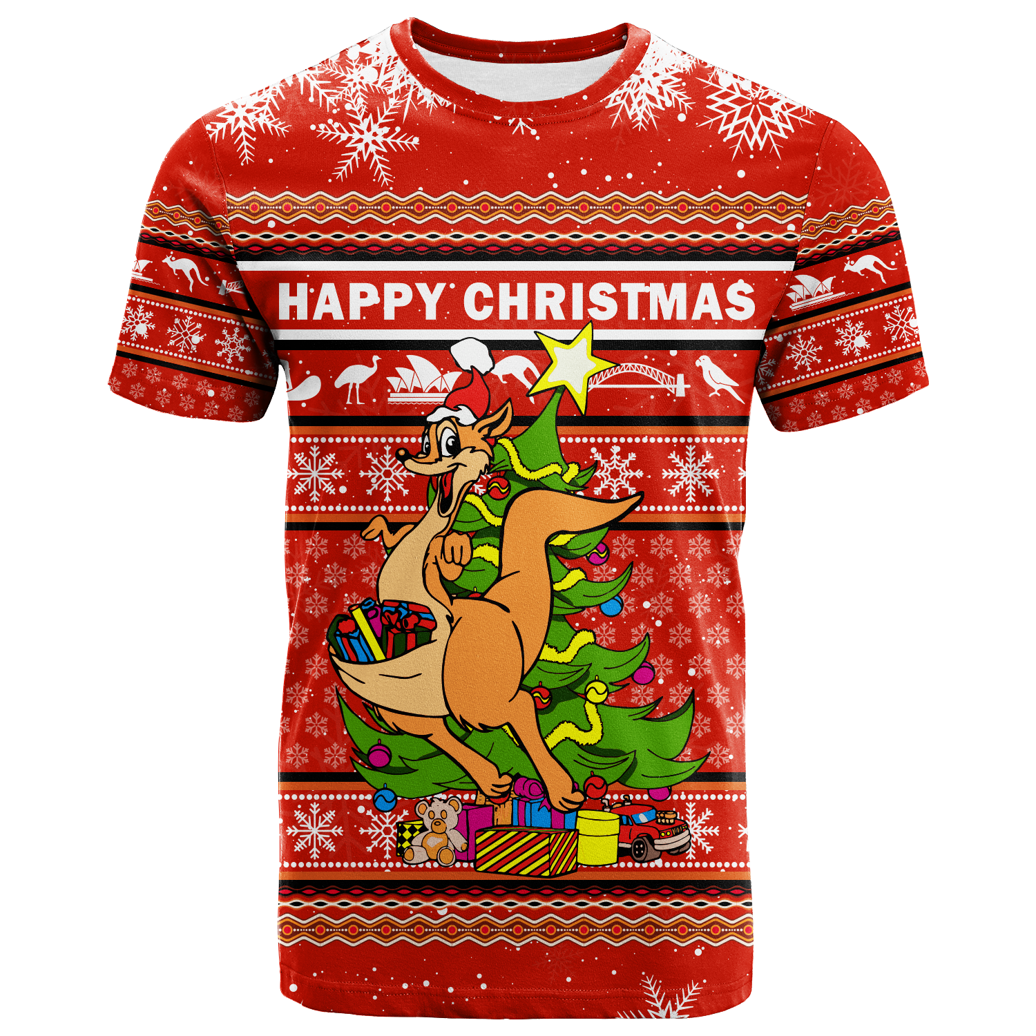 (Custom Personalised) Australia Christmas Kangaroo Aboriginal Pattern T Shirt - LT2