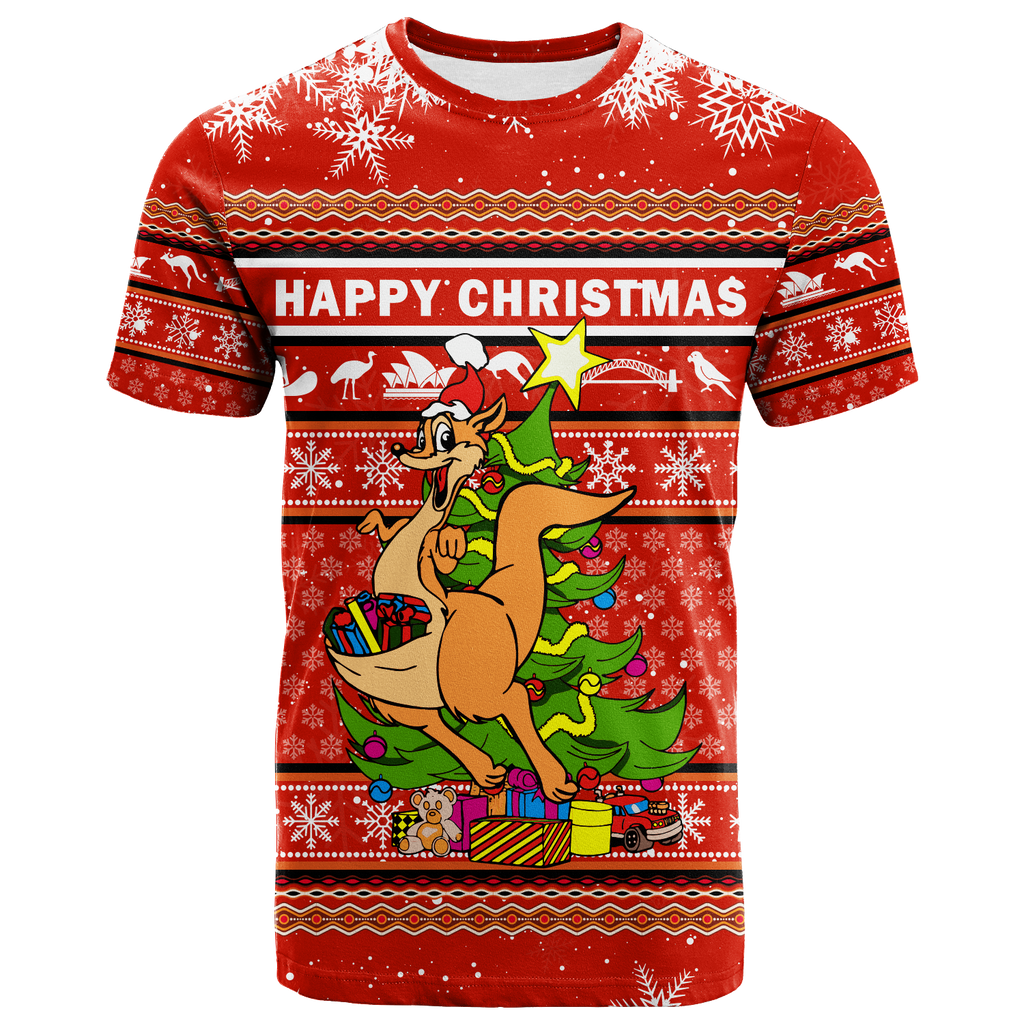 (Custom Personalised) Australia Christmas Kangaroo Aboriginal Pattern T Shirt - LT2