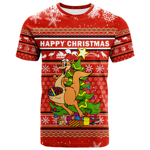 (Custom Personalised) Australia Christmas Kangaroo Aboriginal Pattern T Shirt - LT2