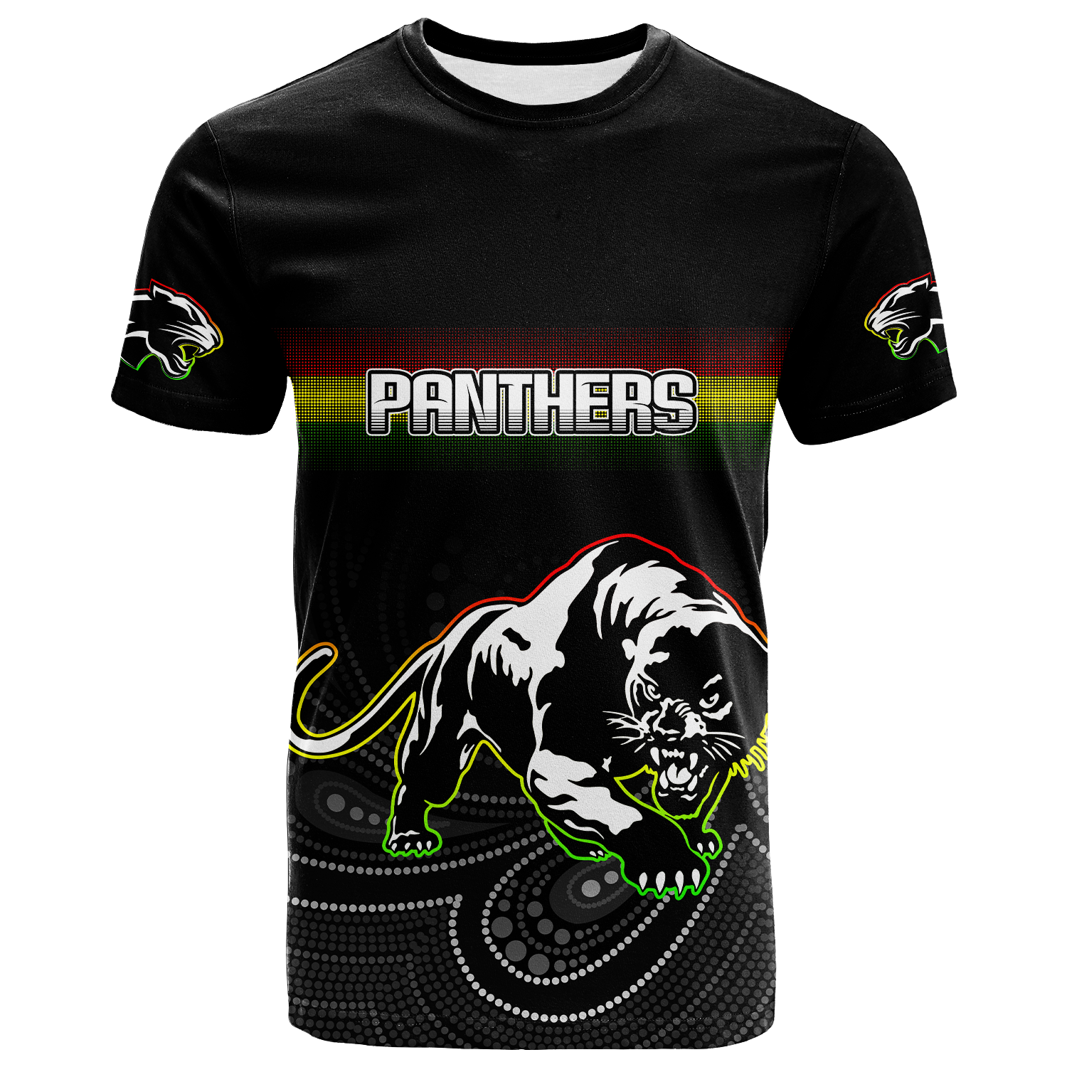 (Custom Personalised) Black Panthers Rugby League Aboriginal T Shirt - LT2