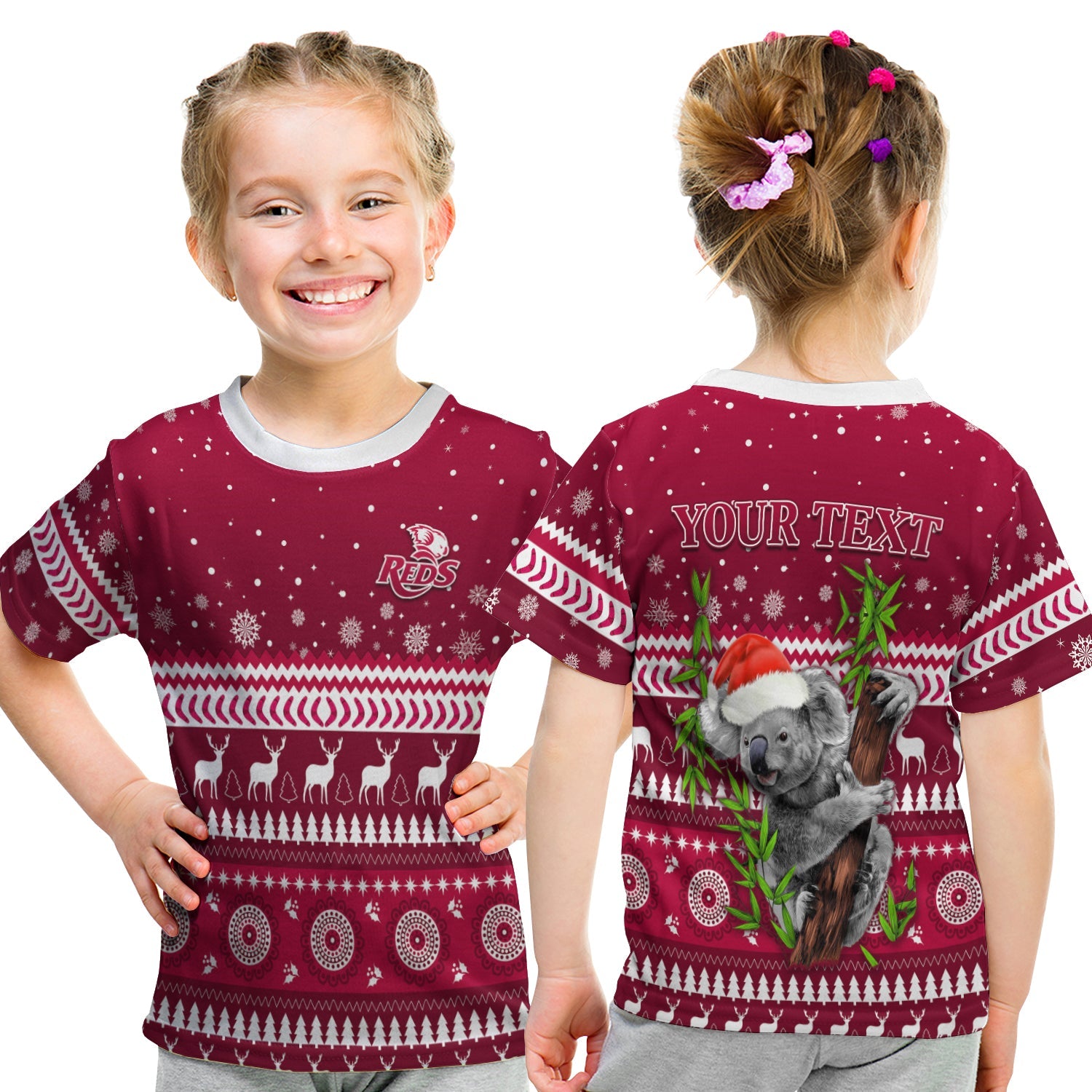custom-personalised-reds-christmas-t-shirt-kid-queensland-rugby-indigenous