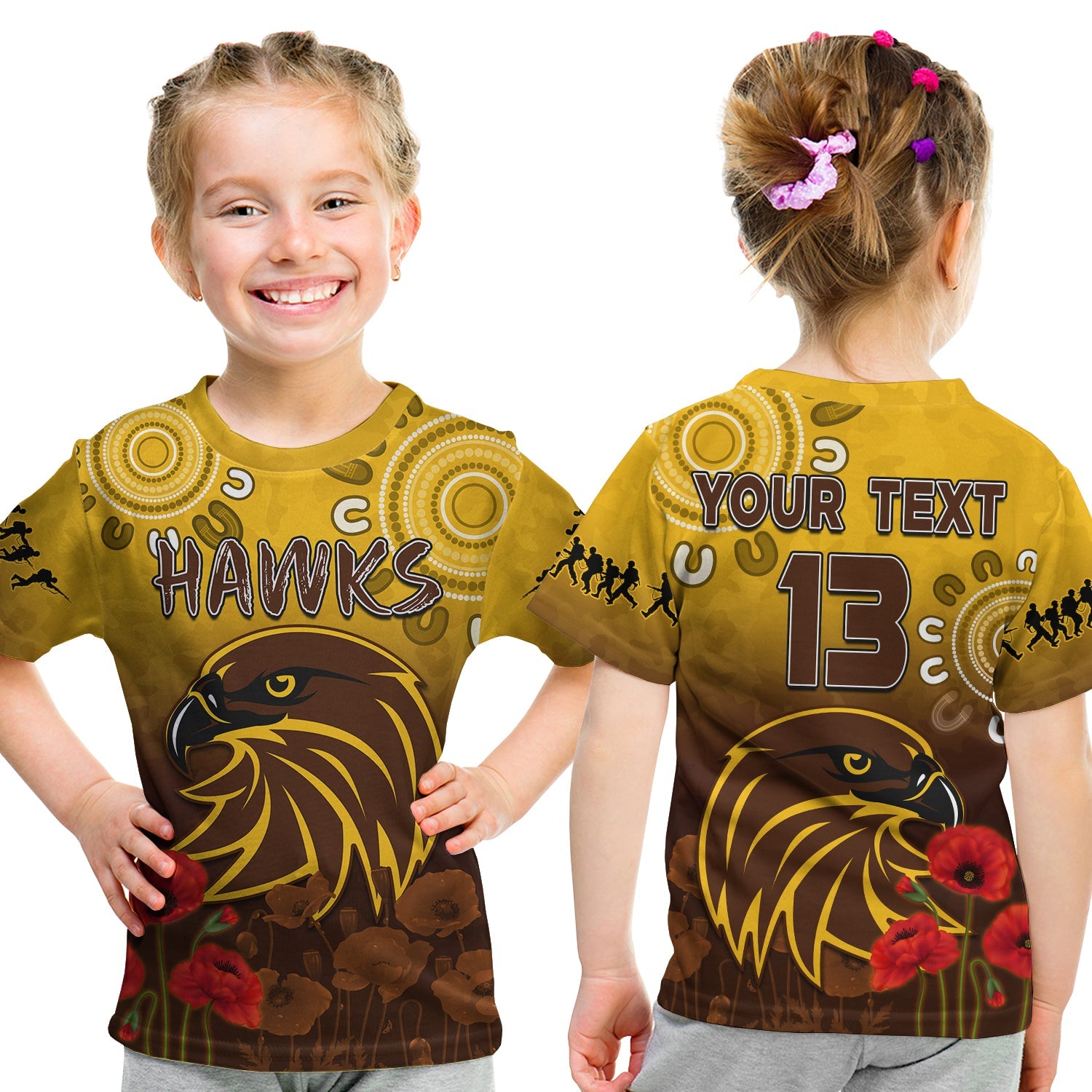 custom-text-and-number-hawks-anzac-2022-t-shirt-kid-hawthorn-football-aboriginal-poppy