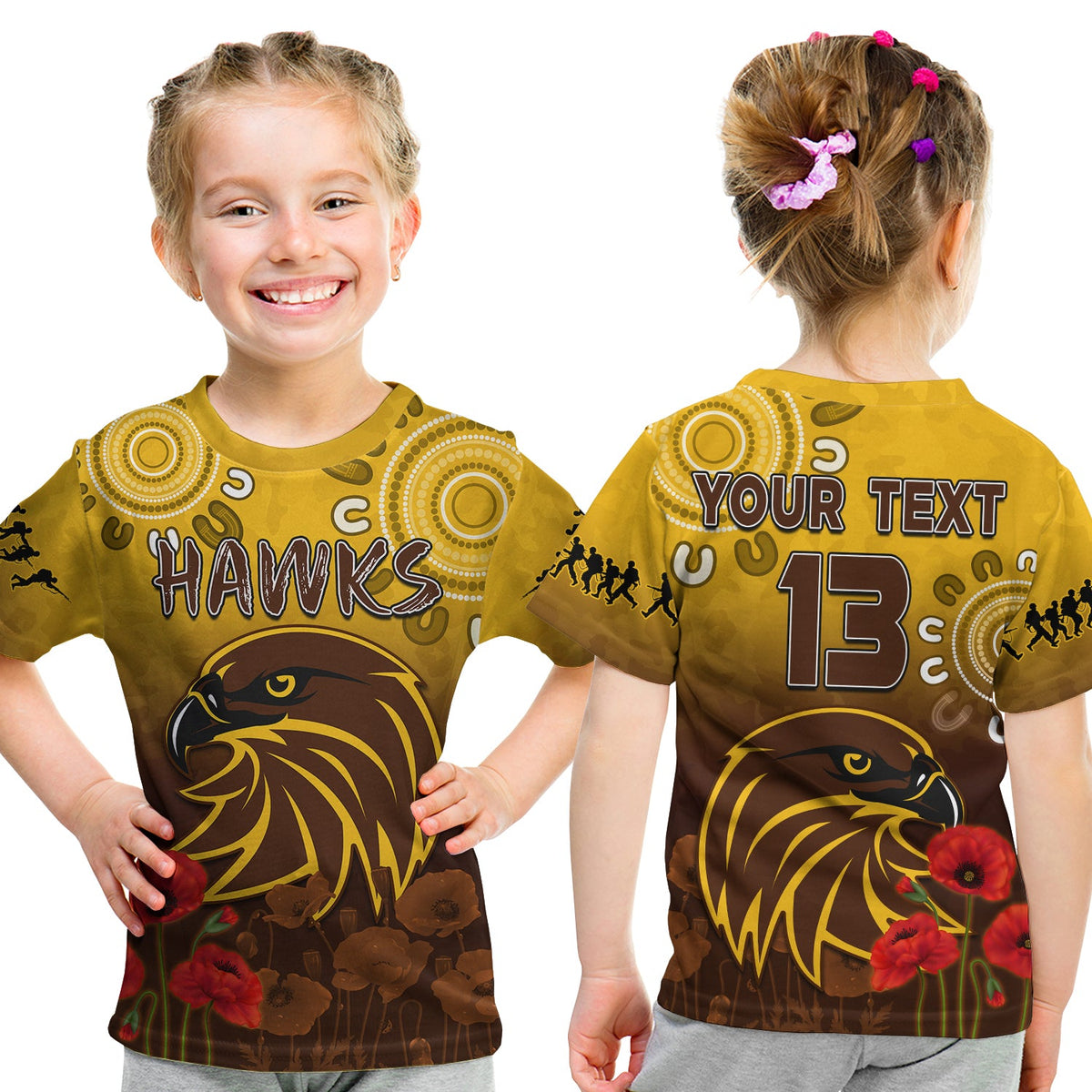custom-text-and-number-hawks-anzac-2022-t-shirt-kid-hawthorn-football-aboriginal-poppy