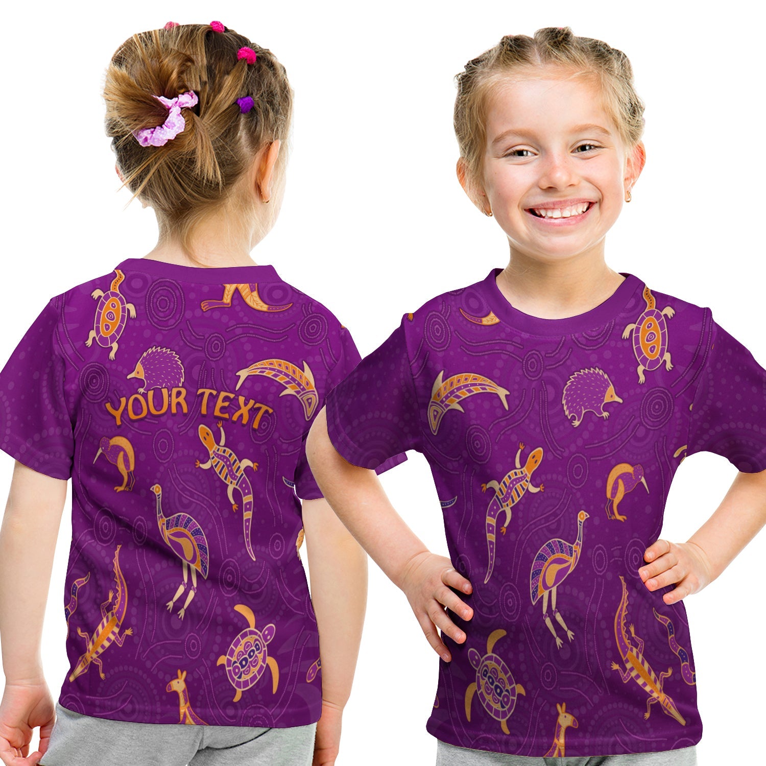 custom-personalised-aboriginal-art-t-shirt-kid-animals-australia-version-purple