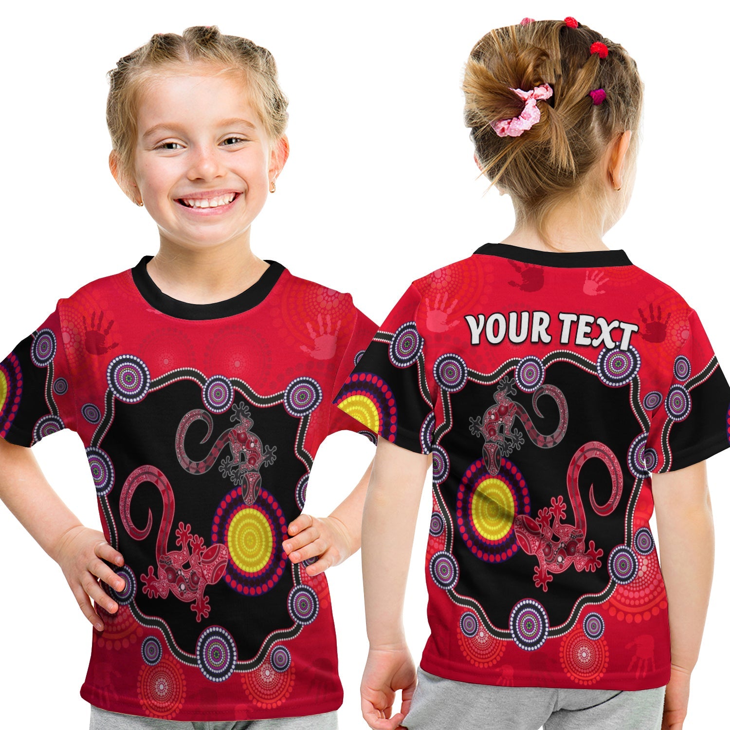 custom-personalised-aboriginal-lizard-t-shirt-kid-attracted-australia-version-red