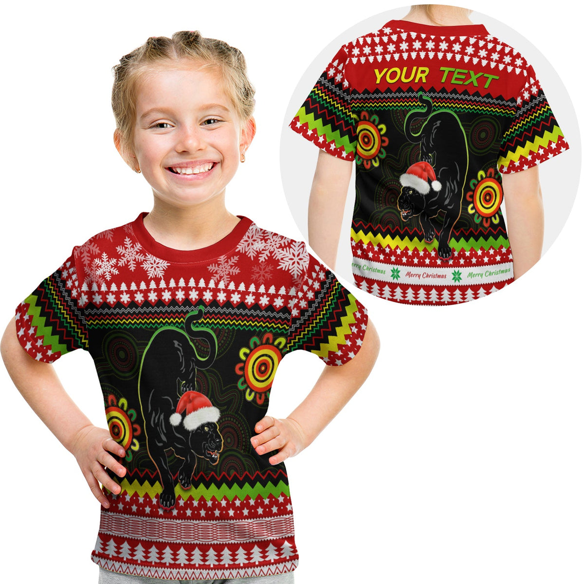 custom-personalised-panthers-christmas-t-shirt-kid-penrith-snow-mix-indigenous