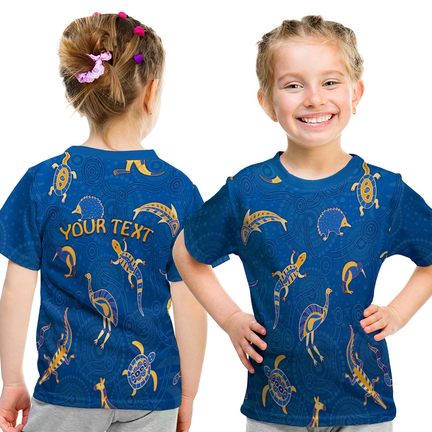 custom-personalised-aboriginal-art-t-shirt-kid-animals-australia-version-blue