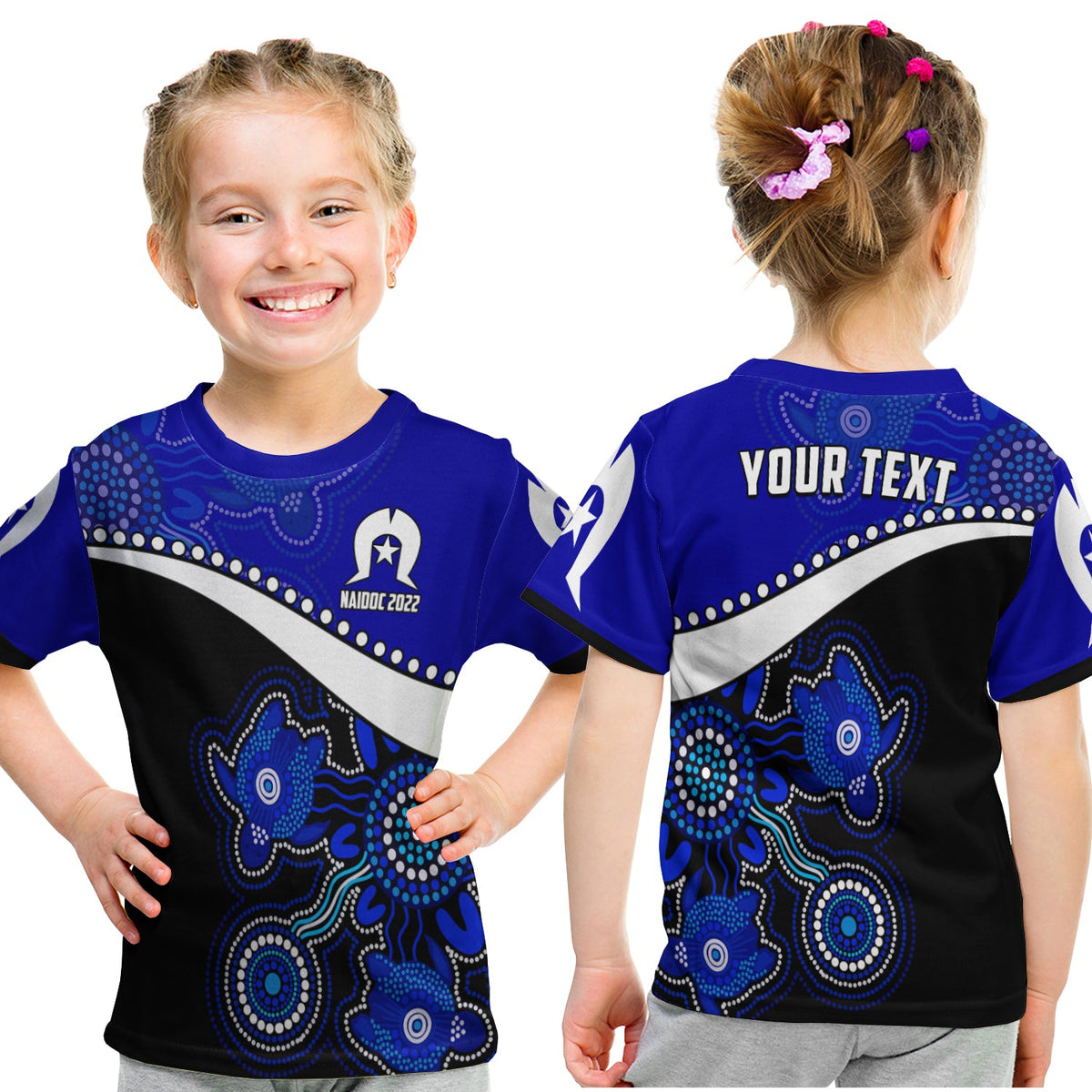custom-personalised-naidoc-week-2022-t-shirt-kid-torres-strait-islander-version-blue-aboriginal-turtles