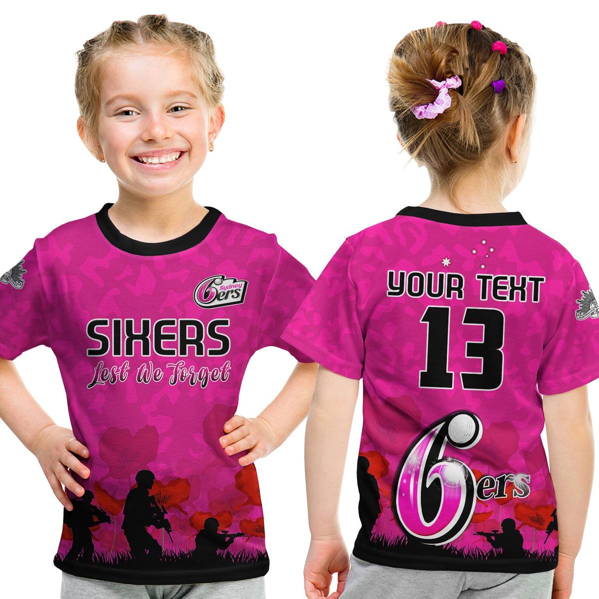 custom-text-and-number-sydney-sixers-cricket-t-shirt-kid-anzac-day-camouflage-poppy-lest-we-forget