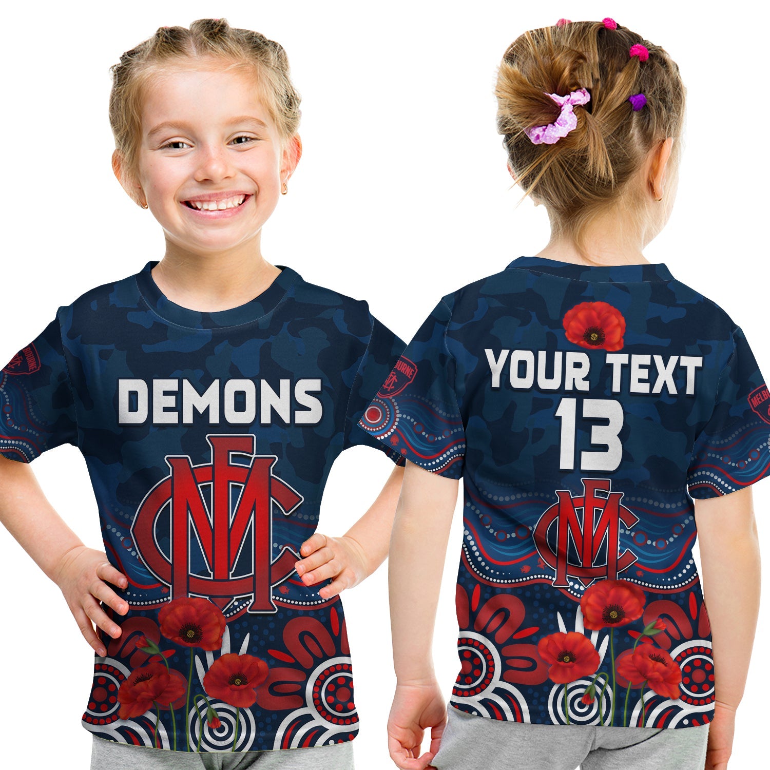 custom-text-and-number-demons-anzac-2022-t-shirt-kid-melbourne-football-aboriginal-poppy