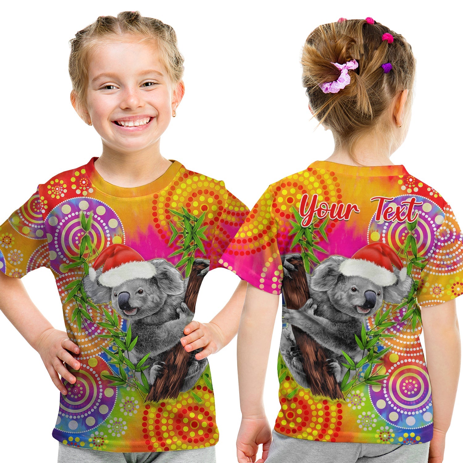 custom-personalised-australia-koala-aboriginal-t-shirt-rainbow-tie-dye-merry-christmas