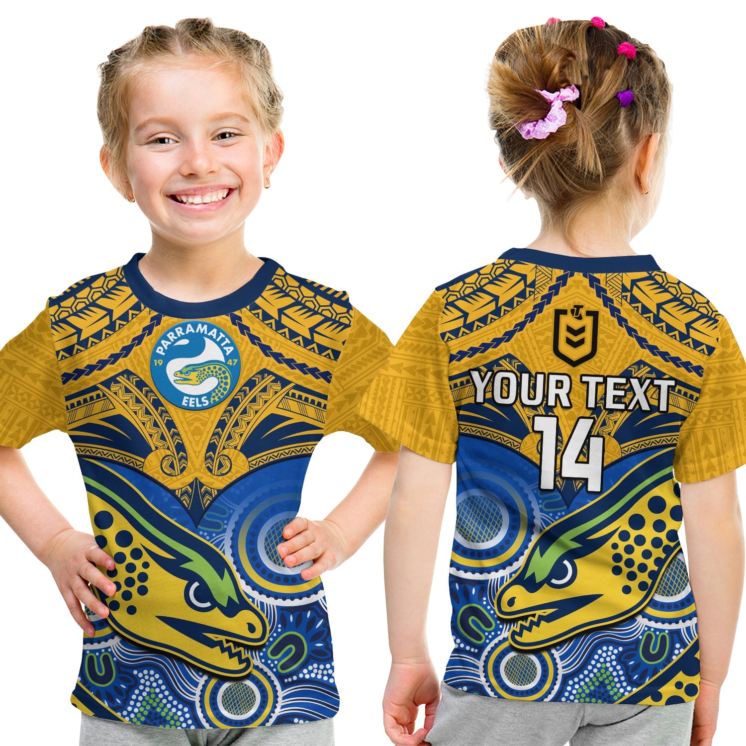 custom-text-and-number-parramatta-rugby-2023-t-shirt-kid-go-eels-polynesian-mix-indigenous-art