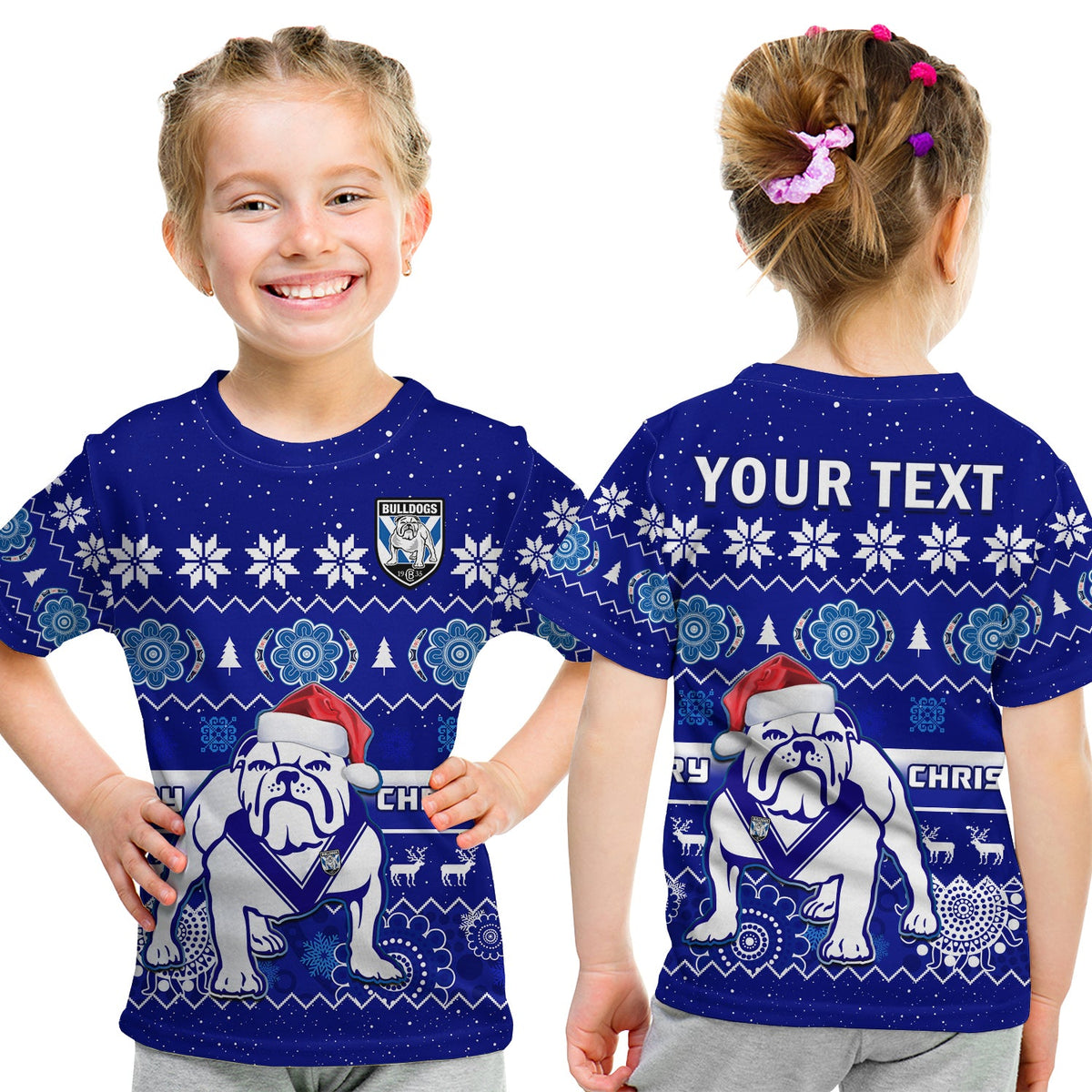 custom-personalised-bulldogs-rugby-christmas-t-shirt-kid-berries-merry-xmas-aboriginal-art