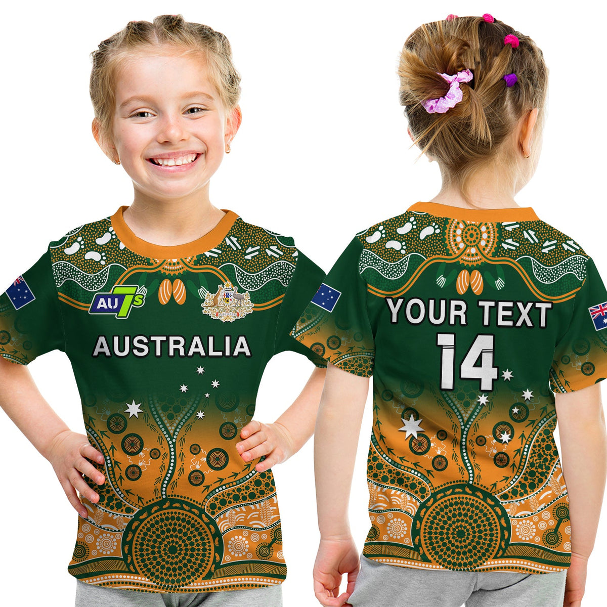 custom-text-and-number-australia-rugby-t-shirt-kid-aussie-sevens-green-indigenous