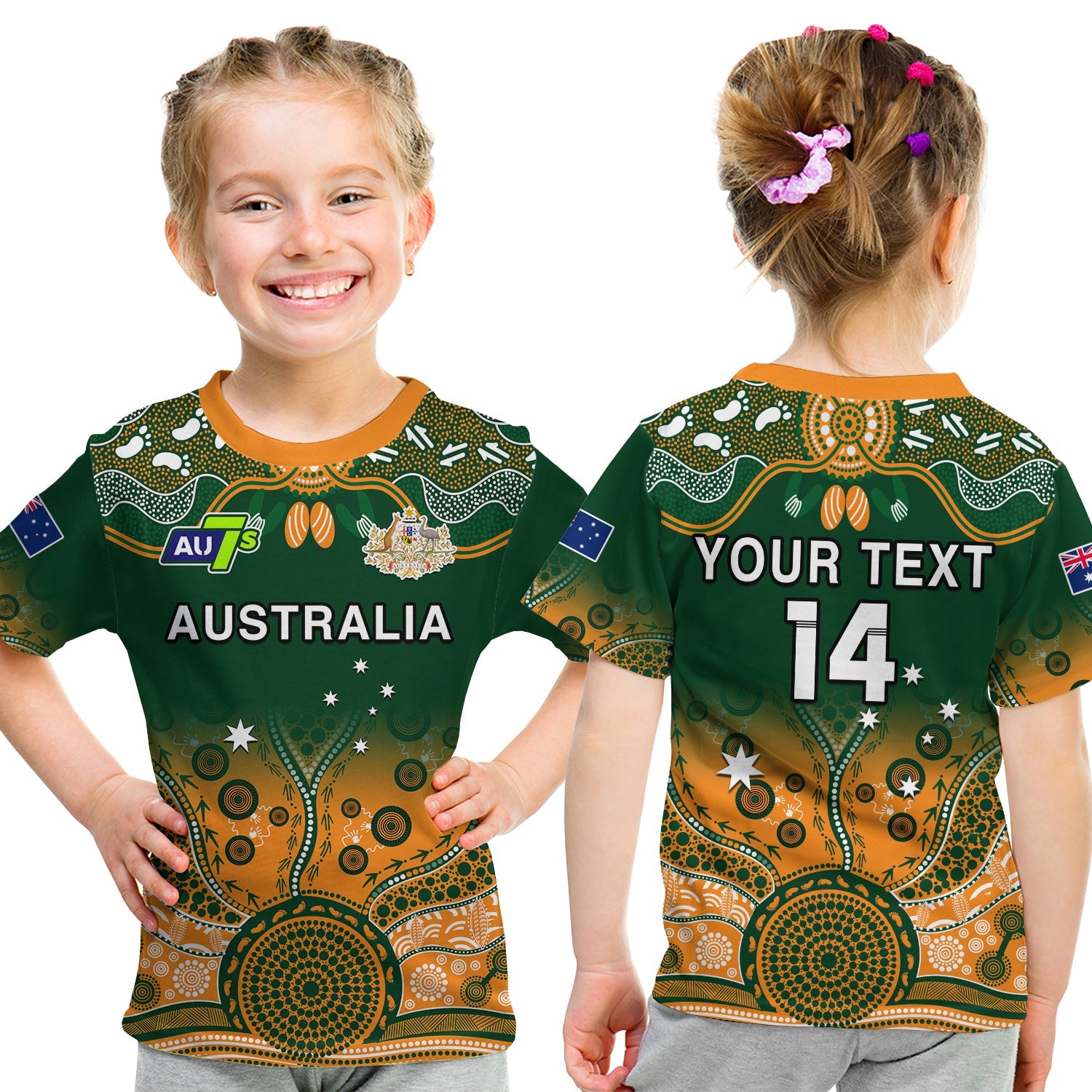 custom-text-and-number-australia-rugby-t-shirt-kid-aussie-sevens-green-indigenous