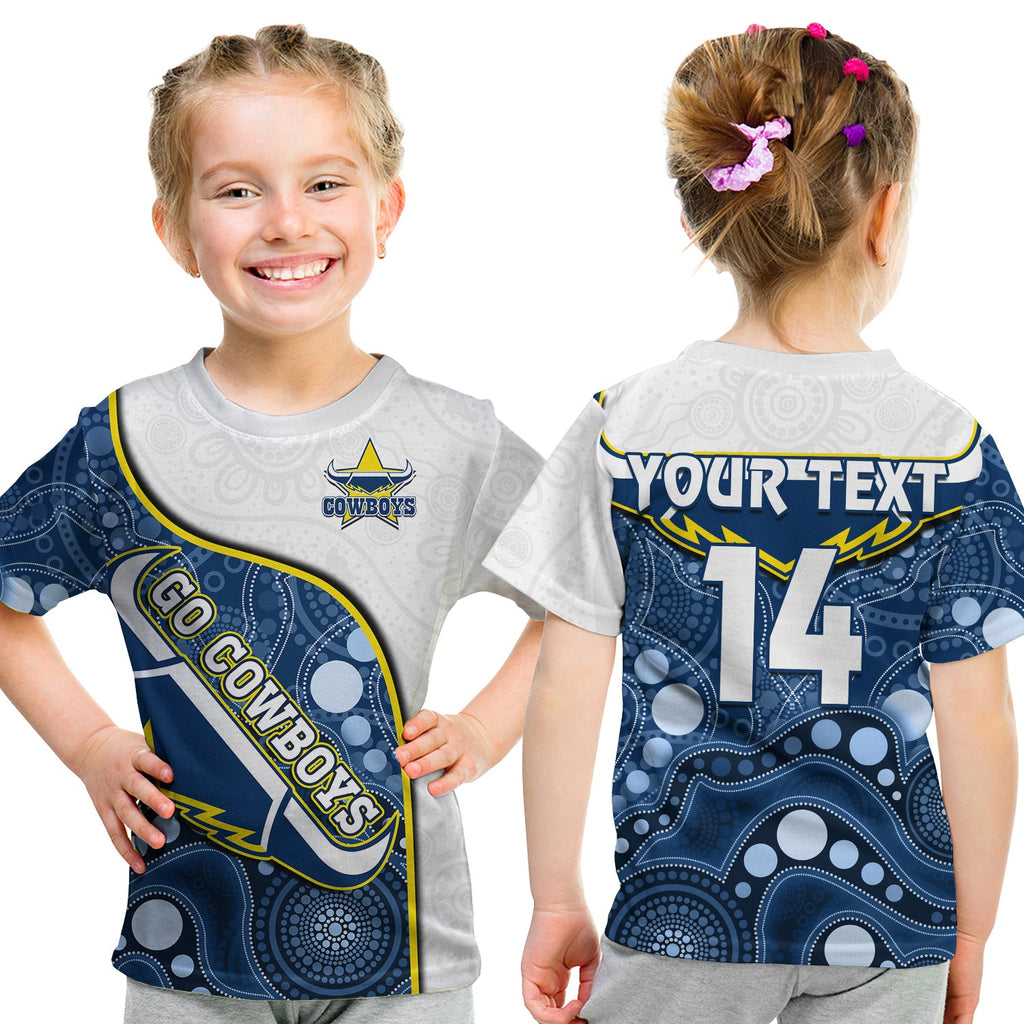 custom-text-and-number-cowboys-rugby-t-shirt-kid-indigenous-pattern-2022-premiers-sporty-style