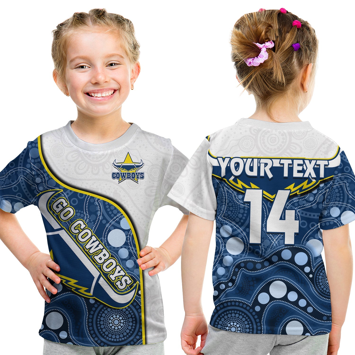 custom-text-and-number-cowboys-rugby-t-shirt-kid-indigenous-pattern-2022-premiers-sporty-style