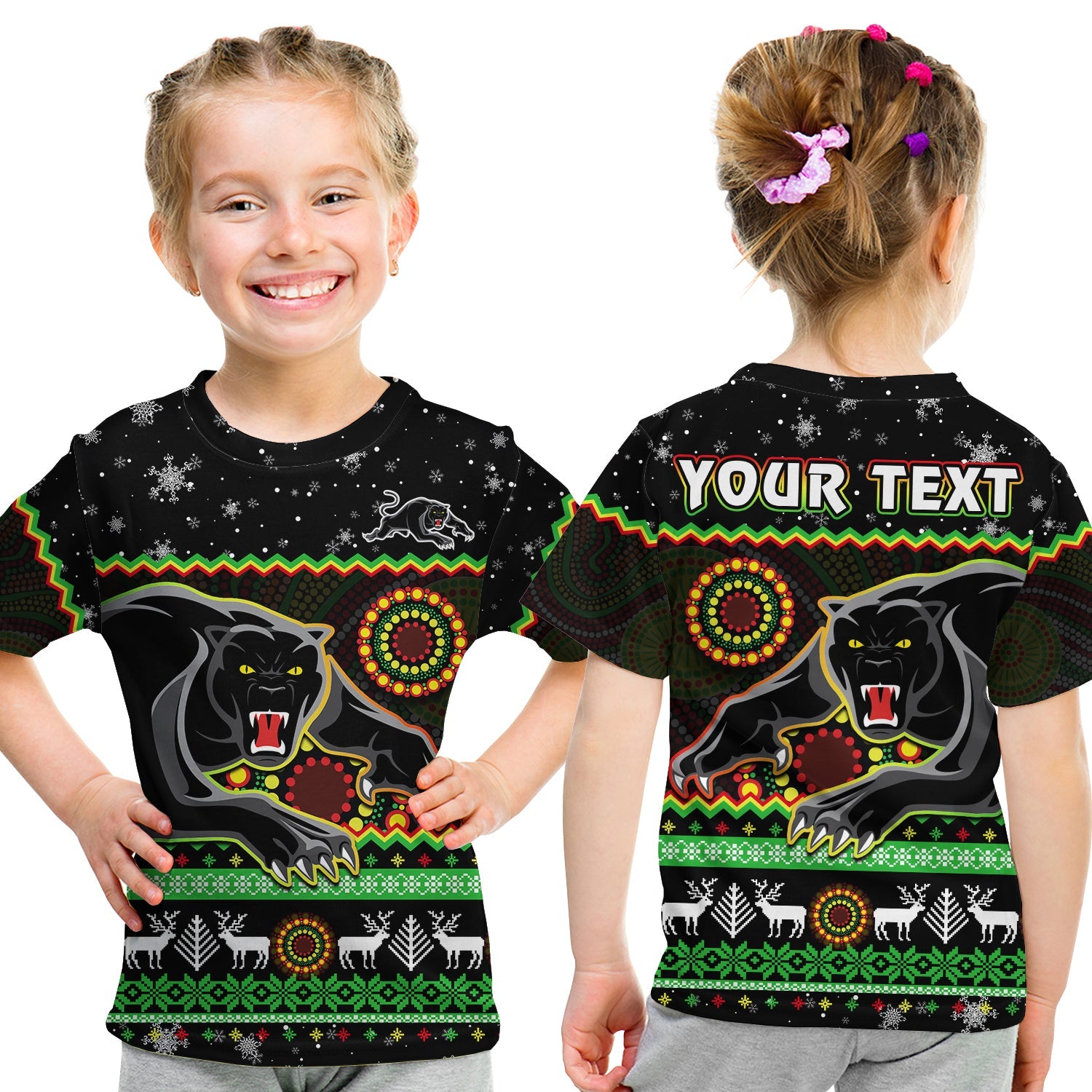 custom-personalised-panthers-christmas-t-shirt-aboriginal-pattern-penrith-black-version