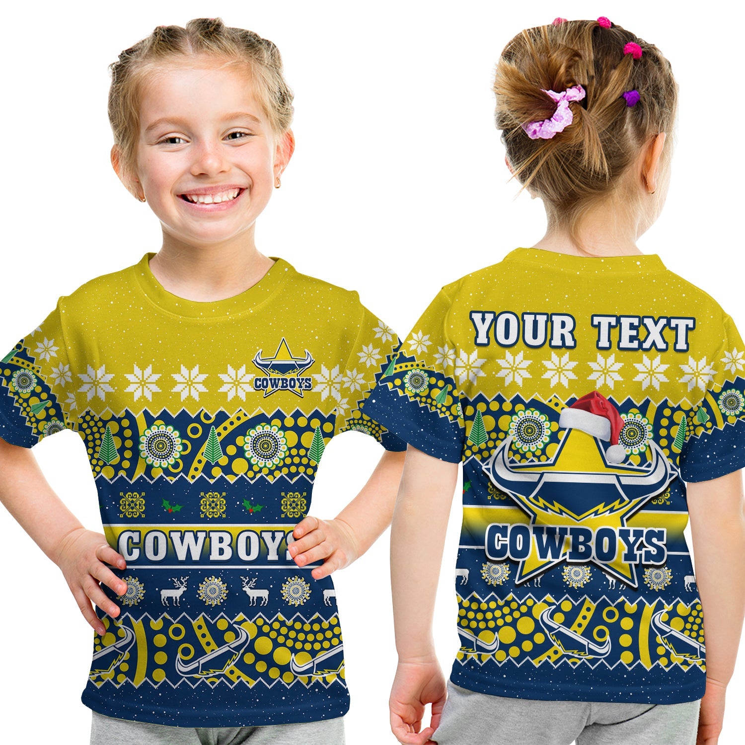 custom-personalised-cowboys-christmas-t-shirt-kid-aboriginal-art-merry-xmas