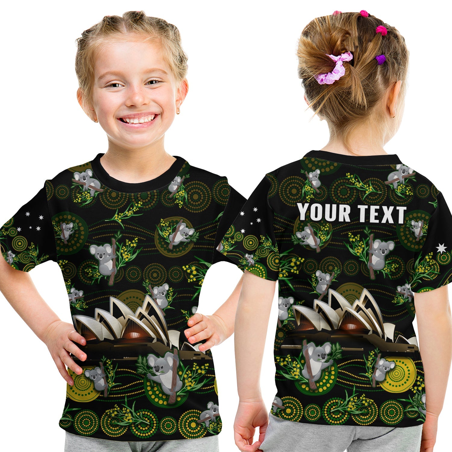 custom-personalised-australia-t-shirt-kid-aboriginal-golden-wattle-mix-koala-and-sydney-opera-house