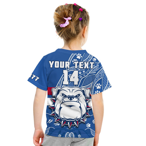 custom-text-and-number-bulldogs-football-t-shirt-kid-scraggers-1877-aboriginal-dot-painting-newest-version
