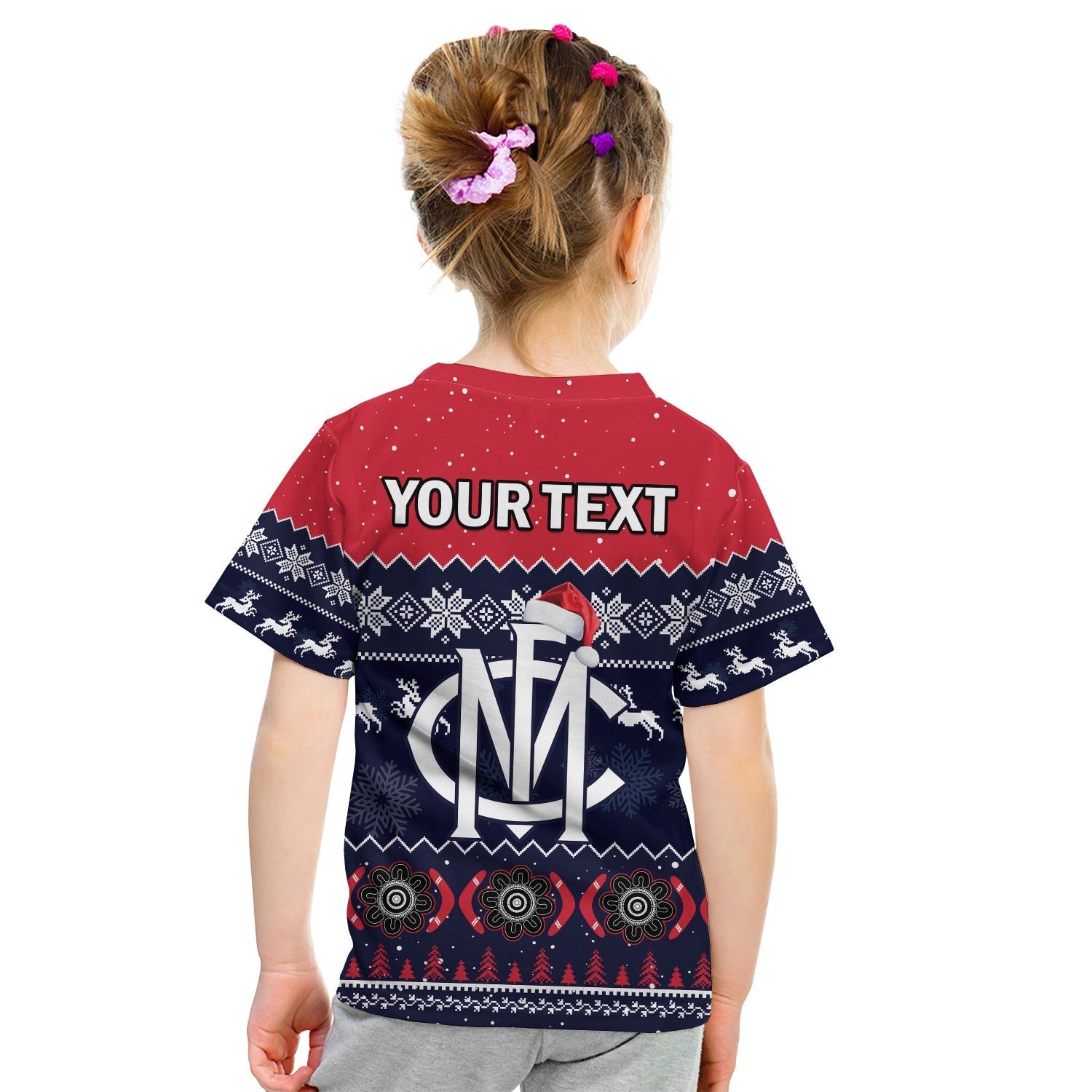 custom-personalised-melbourne-football-t-shirt-kid-demons-indigenous-merry-christmas