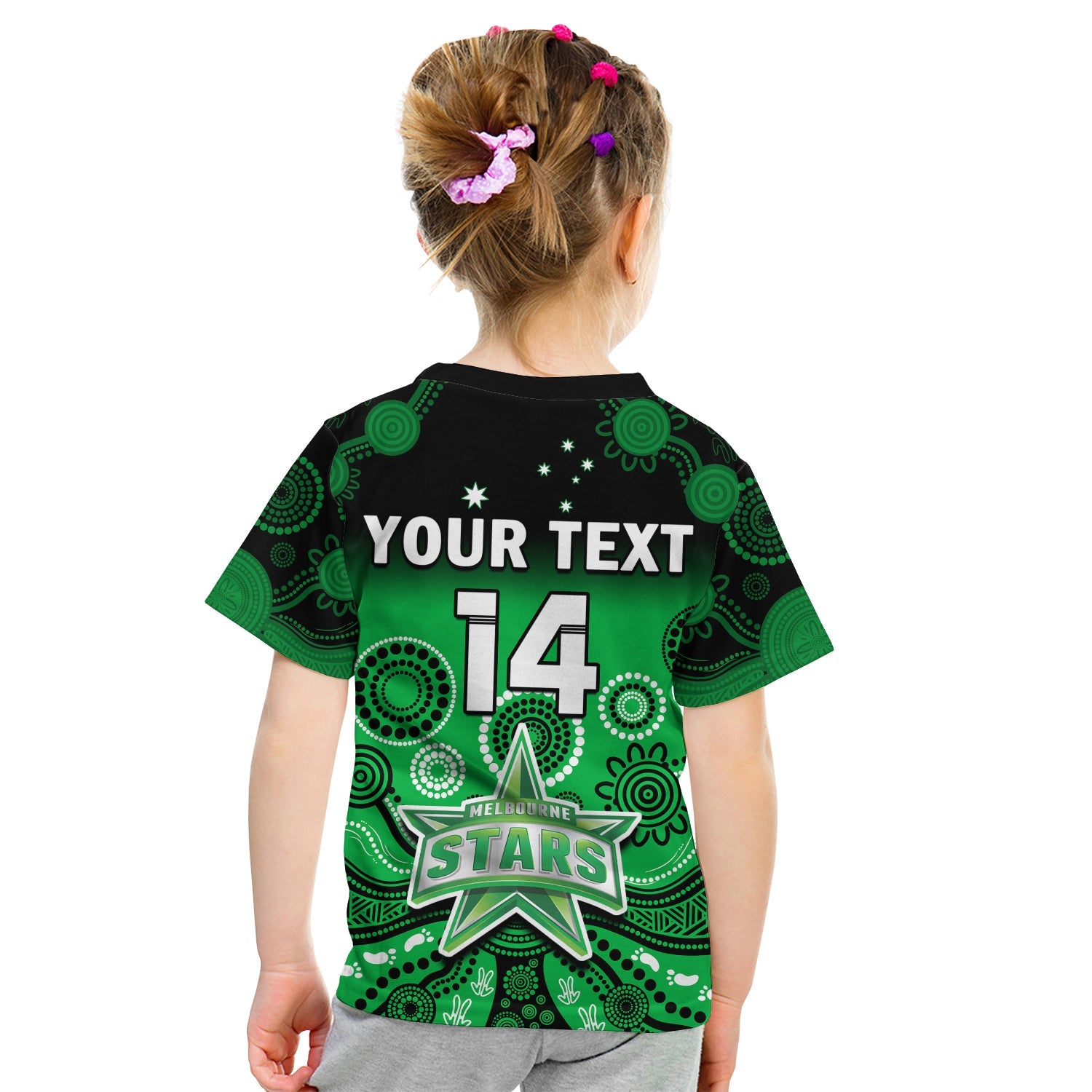 custom-text-and-number-stars-cricket-t-shirt-melbourne-team-green-gradient-aboriginal-art